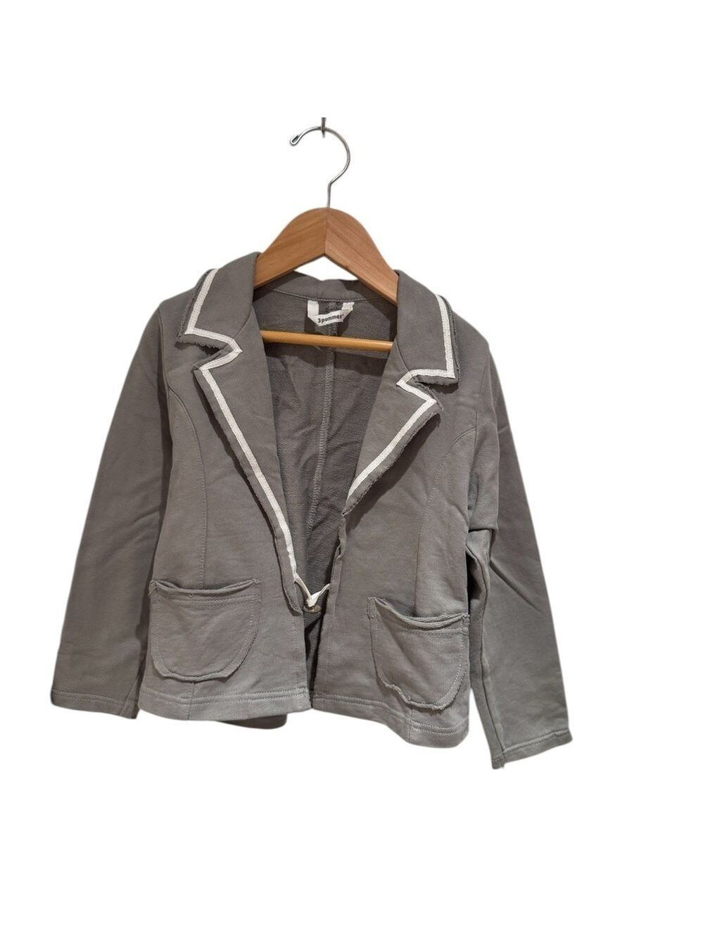3Pommes Gray Jersey Blazer with White Accents